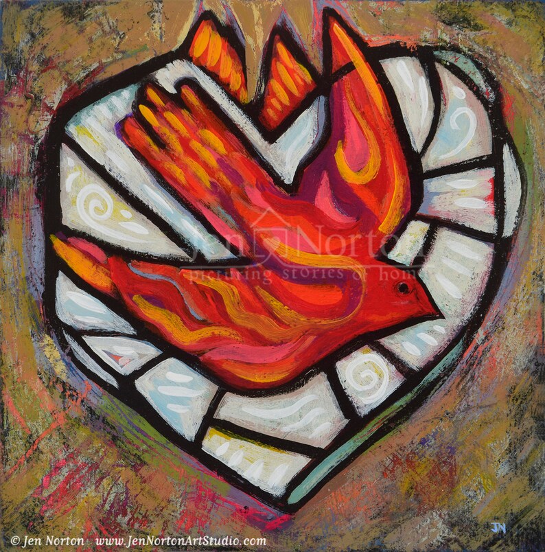 Holy Spirit Bird of Fire Colorful Catholic Wall Art - Etsy