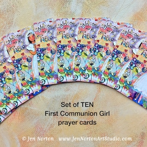 SET of TEN First Communion Prayer Cards for Girls, Religious Education, Catholic Sacrament