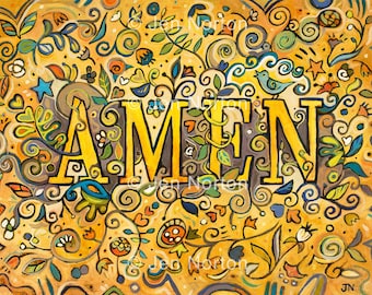 Amen Floral and Word Decorative Wall Art Print, Painted Prayer, Christian home decor