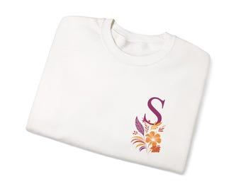 Sweater met bloemenmonogram S | Letter S met oranje bloemen