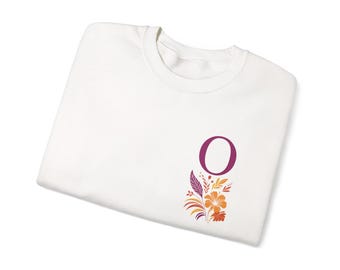 Sweater met bloemenmonogram O | Letter O met oranje bloemen