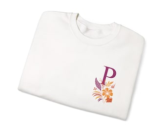 Sweater met bloemenmonogram P | Letter P met oranje bloemen