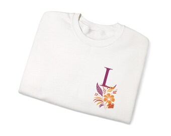 Sweater met bloemenmonogram L | Letter L met oranje bloemen