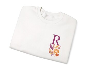 Floral Monogram R sweatshirt | Letter R with orange flowers