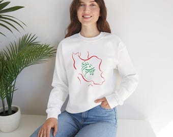 Sweater met Perzische kalligrafiekaart | Sweatshirt met Iraans schrift, rode en groene omtrek - ronde hals