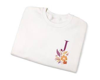 Sweater met bloemenmonogram J | Letter J met oranje bloemen