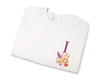 Sweater met bloemenmonogram I | Letter I met oranje bloemen