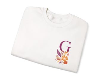 Sweater met bloemenmonogram G | Letter G met oranje bloemen