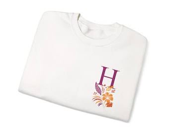 Sweater met bloemenmonogram H | Letter H met oranje bloemen