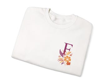 Sweater met bloemenmonogram F | Letter F met oranje bloemen
