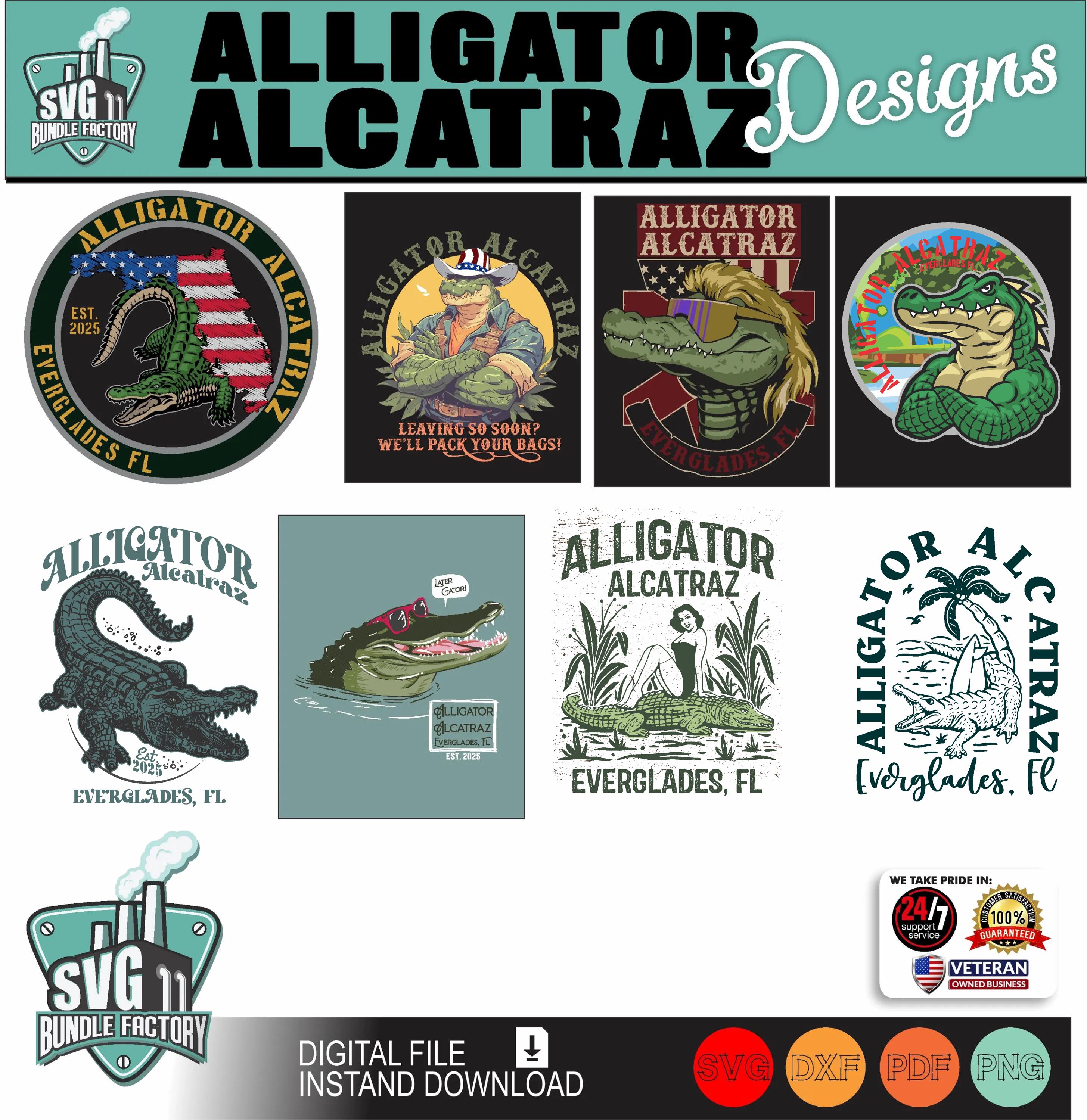 Alligator Alcatraz Designs, Patriotic SVG, Cricut (digital File