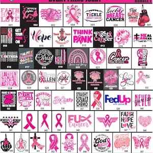 65 kankerbundel 1 ontwerpen, svg, cricut, vechter, overlevende, samen sterker, roze, lint, chemo, moeder, borst, zus