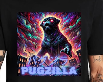 Pugzilla T-Shirt - Unique Pug Godzilla Design - Pug Lovers Gift