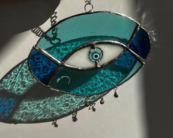 Handmade Stained Glass Evil Eye Talisman - Unique Window Hanging