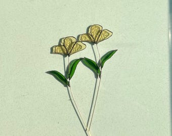 Ramo de flores de vitral: Atrapasol floral amarillo hecho a mano, juego de 2