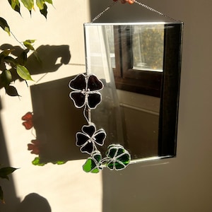 HANDMADE Glasmalerei-Spiegel / Spiegel mit Glasblumen / Motivationsspiegel
