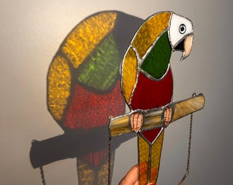 Handmade Stained Glass Parrot Decor - Colorful Wall & Window Ornament