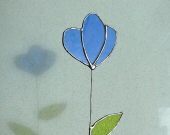 Handmade Blue Stained Glass Flower: Minimalist Floral Decor