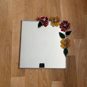 HANDGEMACHTER Glasspiegel / UNIKAT SPIEGEL mit Blumen