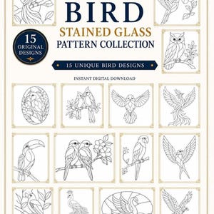 15 Bird Stained Glass Patterns Bundle / Vitrail Bird Templates  / Digital Download