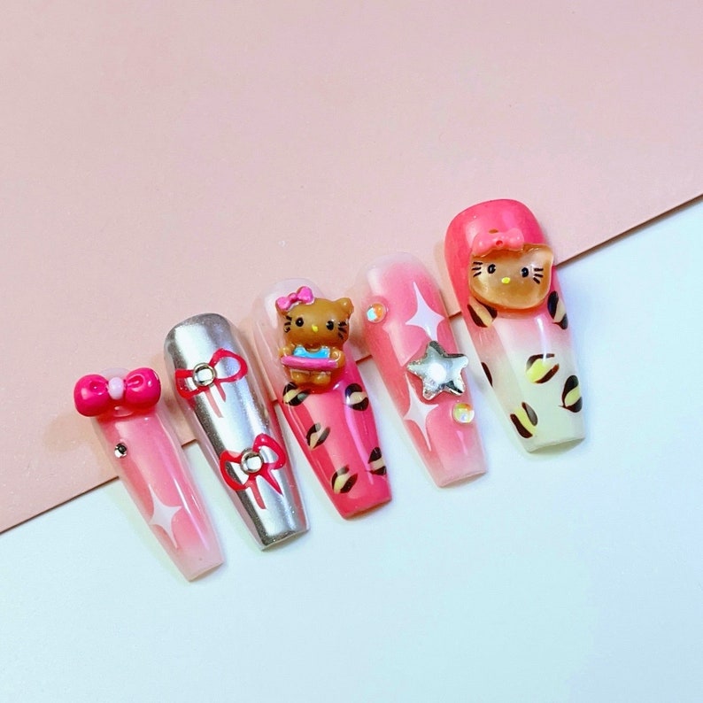 Cute 3D Bear and Bow Nail Art /highend Whitening Light , Pink
