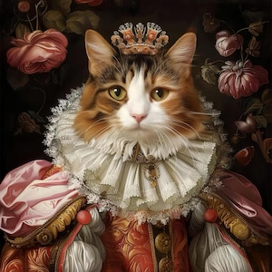 Custom Renaissance Pet Portrait,Royal Pet Portrait, Birthday Gift,King Queen Pet, Pet Wall Art Pet Memorial Gift for Cat Lover