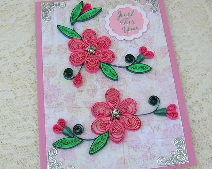 Paper Quilled Greeting Card Paper Quilling Greeting Pink Silver Beaded