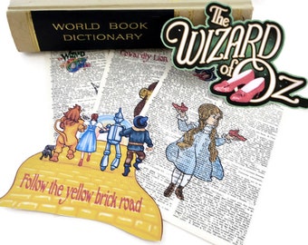Wizard of Oz -Vintage Dictionary Pages-Dorothy-Toto-Tinman-Cowardly Lion-Wall Art-Junk Journal Ephemera