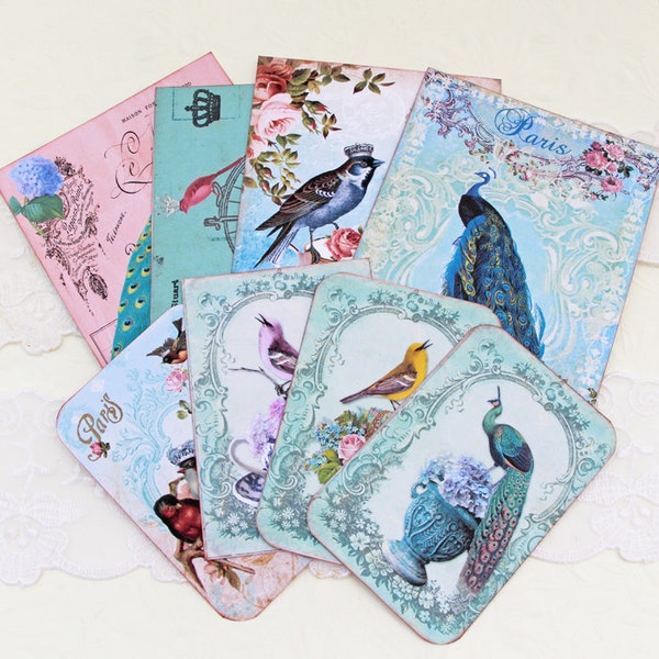 Scrapbook Set- Embellishment- Bird Peacock- Scrap Set- Note card Paris French Mini Album- Altered Art -Journaling Tags -Handmade Australia