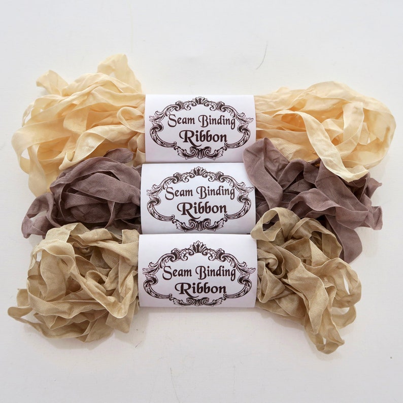 Seam Binding Ribbon,Scrunched Ribbon, Shabby Crinkled Ribbon, Junk Journals. Beige, Brown,Crazy Quilting, Scrapbooking,Doll making,Australia image 1
