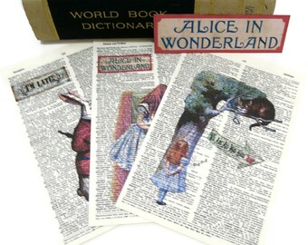 Alice in Wonderland-Vintage Dictionary Pages- We are all Mad here-White Rabbit- Alice Wall decor-Junk Journal Ephemera