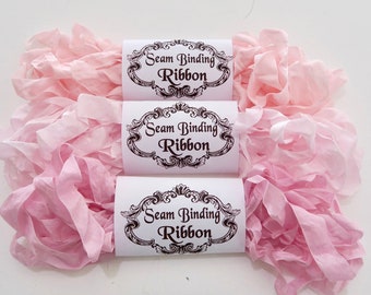 Seam Binding Ribbon, Pinks, Shabby Crinkled Rayon, Junk Journals, Crazy Quilting, Card Making, Sewing,handmade Australia