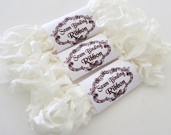 Seam Binding,Scrunched, Shabby Crinkled Ribbon, White  Ribbon, Doll Making, Crazy Quilting, Junk Journals, handmade Australia