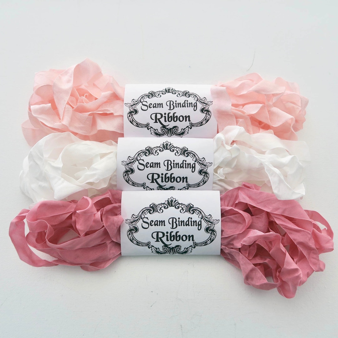 Scrunched Seam Binding Ribbon, Pinks, White, Shabby Crinkled Rayon ...