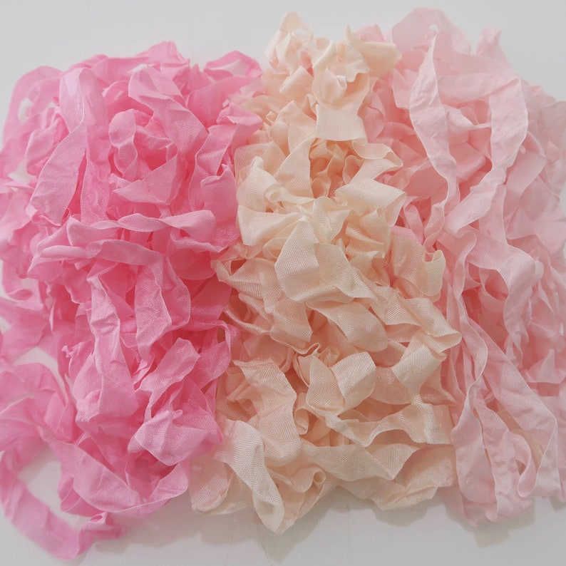 Seam Binding Ribbon, Pinks,Cream Blush,, Shabby Crinkled Rayon Ribbon,French Vintage, Junk Journals, Teddy Bear Supply, handmade Australia image 2