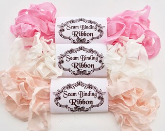 Seam Binding Ribbon, Pink, White, Shabby Crinkled Rayon Ribbon- Junk Journals-Quilting- Doll Making-handmade Australia