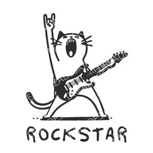 Rock and Roll Cat SVG PNG EPS PDF-Datei zum Drucken, Rockstar Cat mit Clipart-Vektorgrafiken für Wandkunst, T-Shirts, Sublimation.