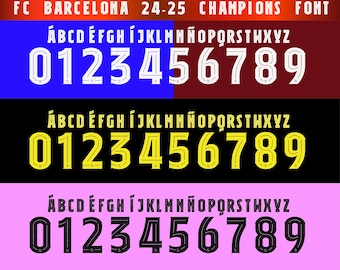 FCBARCELONA24-25CHAMPIONSFONT– Digital Download for Shirts, Names & Numbers | Football Vector Typeface - Messi and Lamine Yamal Font -