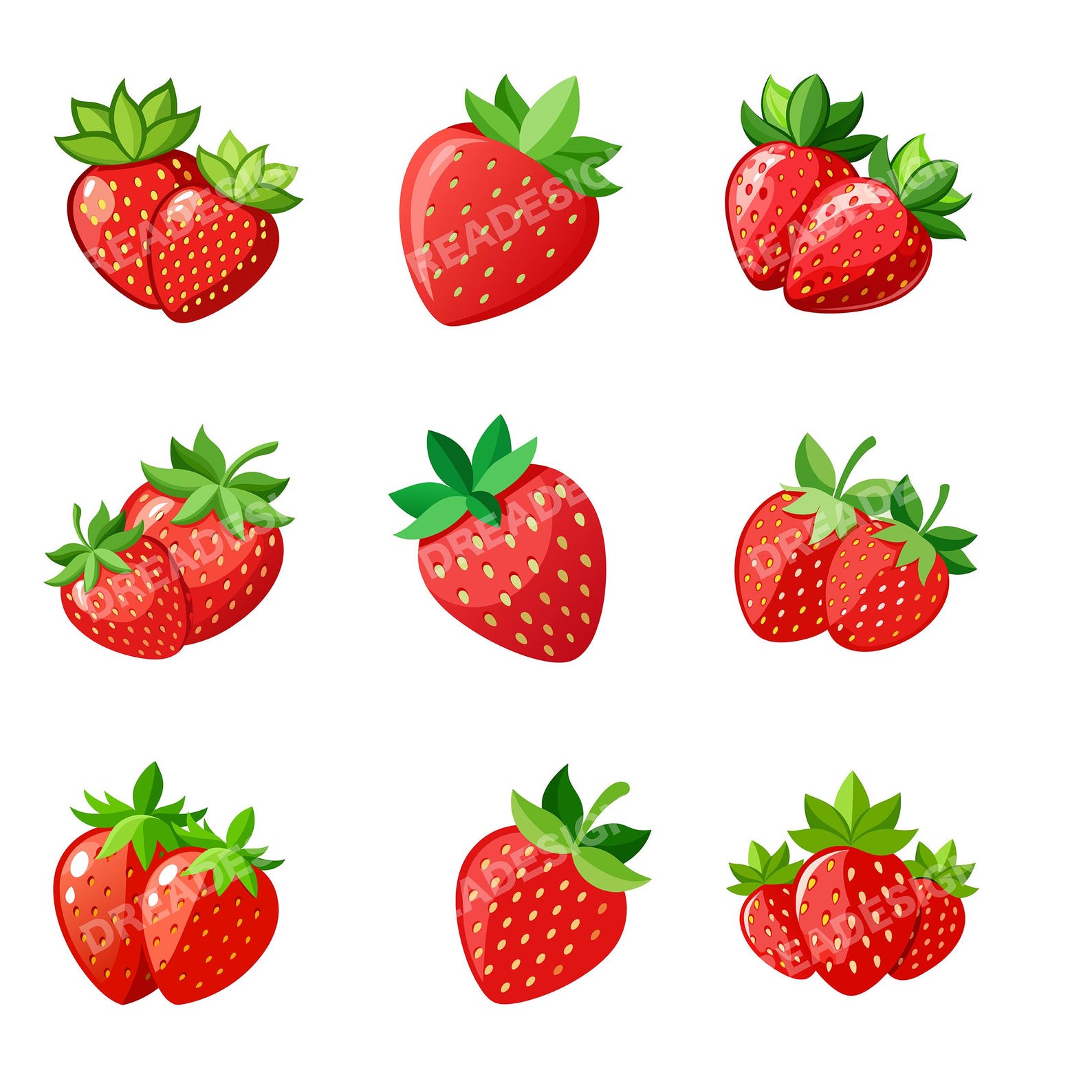 Cute Strawberry Clipart & Design Kawaii Fruit Illustration for ...