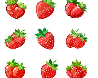 Cute Strawberry Clipart & Design Kawaii Fruit Illustration for Sublimation, Stickers, Printing, Crafts PNG SVG PDF Eps/ digital vector file