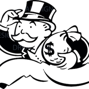 Monopoly Man SVG Digital - File di taglio del sacco di soldi ricco, SVG, PNG, PDF Download digitale / Design del denaro Monopoly Monopoly Man