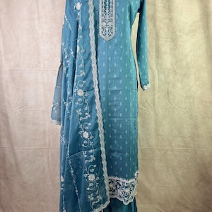 Silk Georgette Blue Embroidery Work Salwar Set with Dupatta