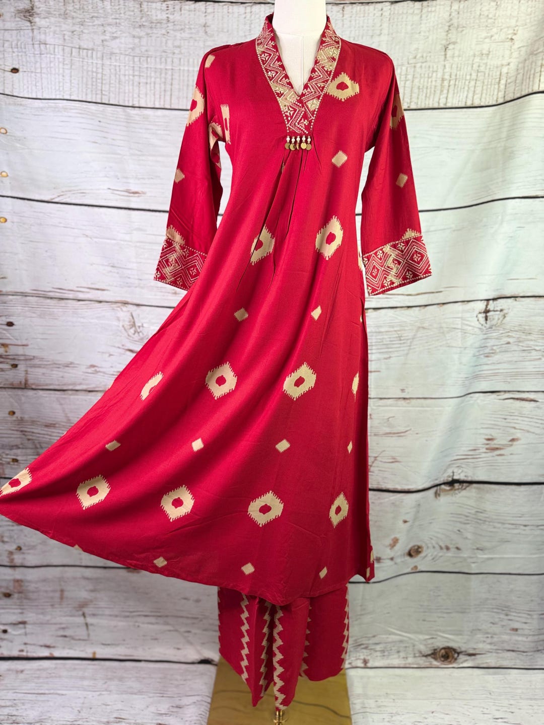 Block-Printed Cotton Zoya Kurti Red Jaal
