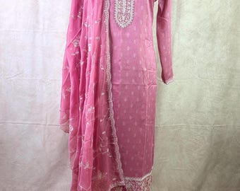 Silk Georgette Pink Embroidery Work Salwar Set with Dupatta