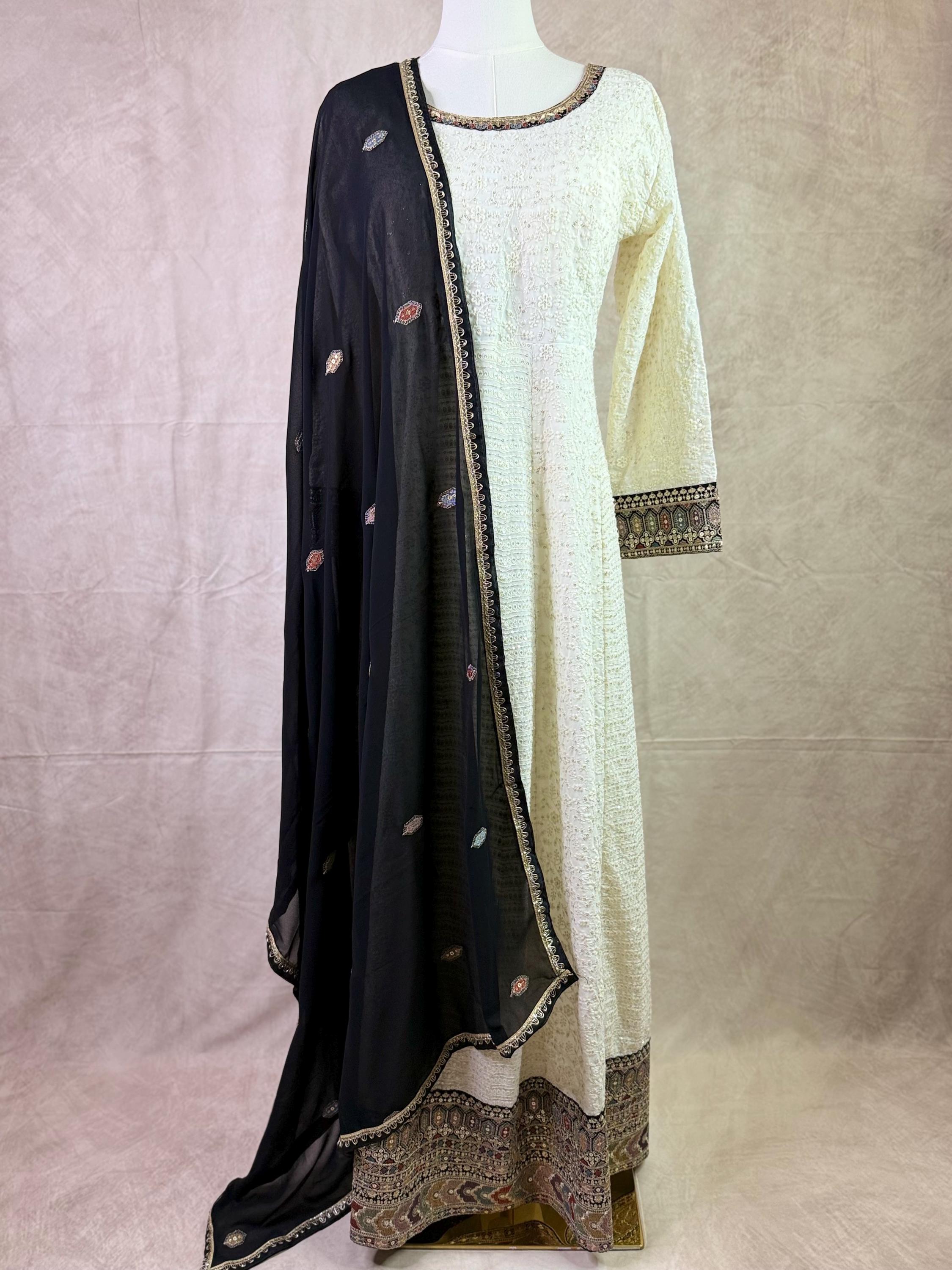 embroidered georgette dress Purple Elegant Embroidered Star Georgette Gown  Double Flai