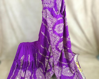 Purple Bangalore Silk Saree: Aari Embroidery, Mirror Work, Wedding Sari