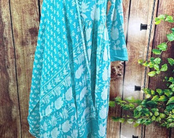 Pure Cotton Blue Anarkali Salwar Set with Dupatta