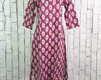 Pure Cotton Dark Pink Jaipuri Print Kurta Palazzo Set