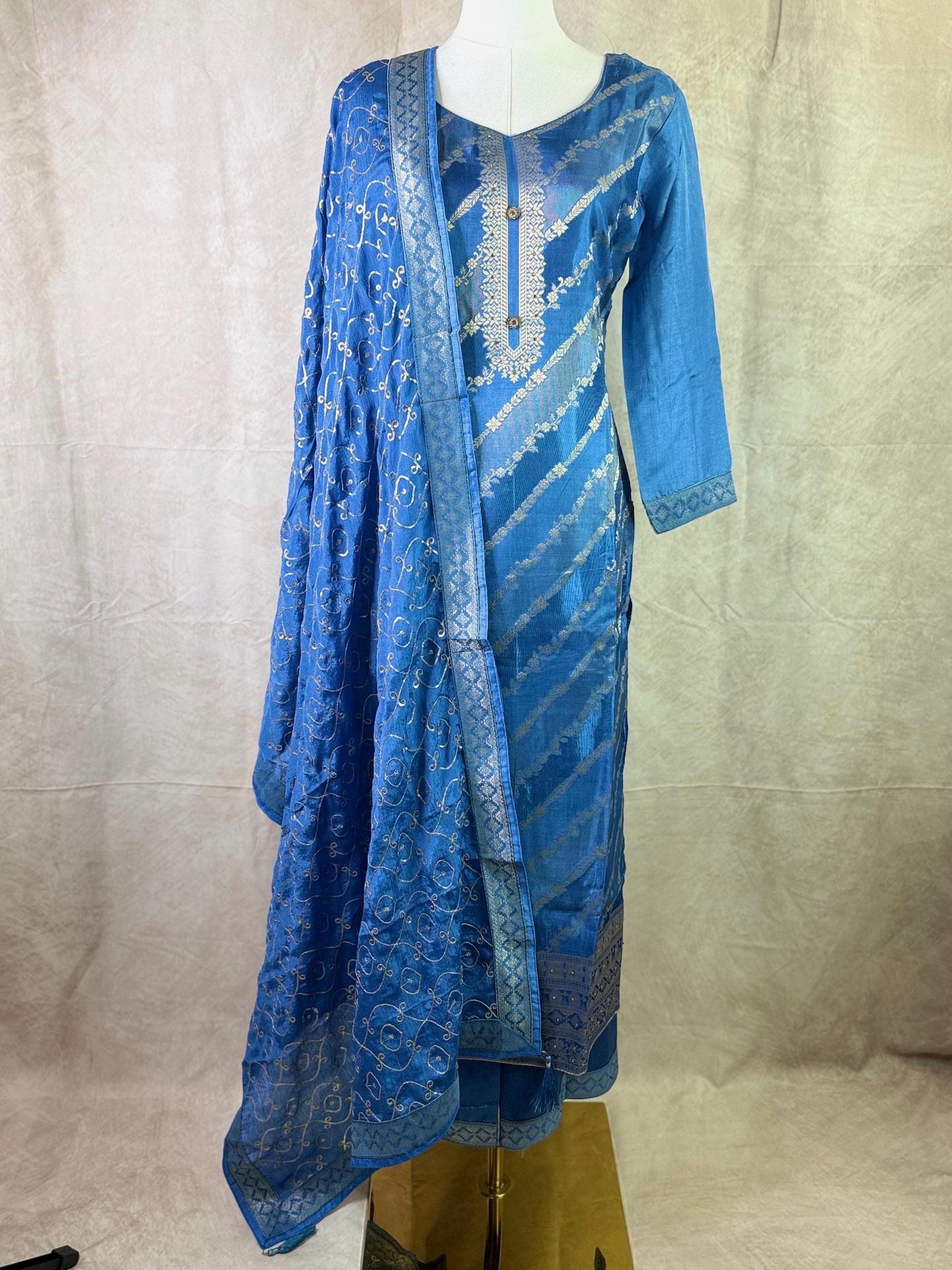 Blue Dola Silk Double Zari Jacquard Salwar Set with Dupatta