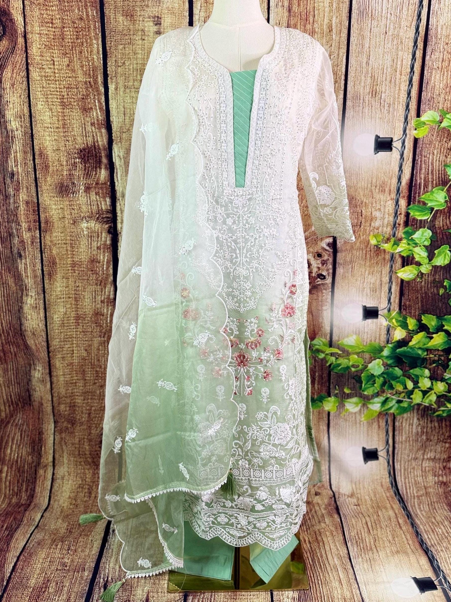 light green nikkah dress Luxurious Embroidered Mint Green Chiffon Dress main image 0